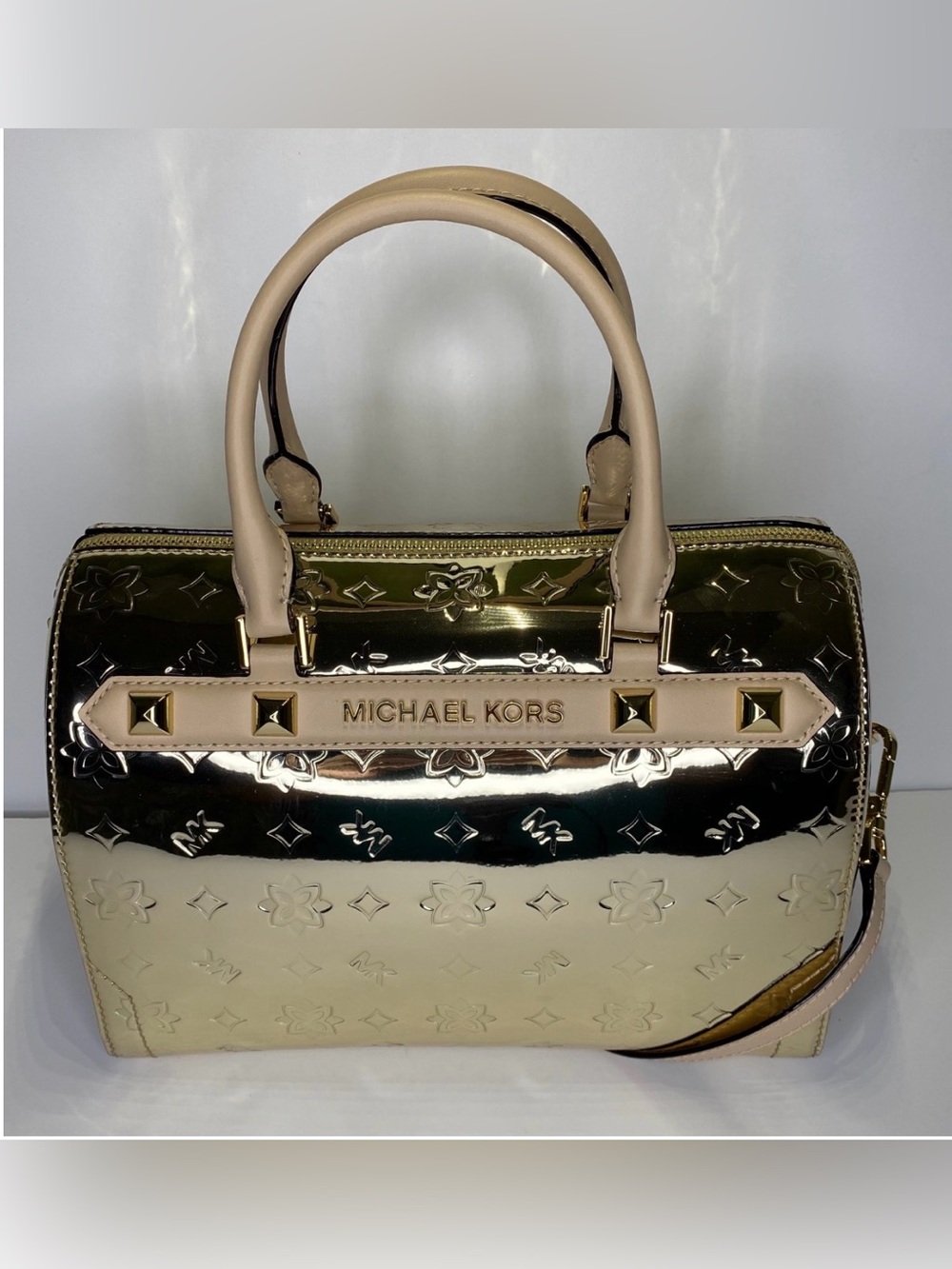 MICHAEL KORS Gold Satchel with leather Trim